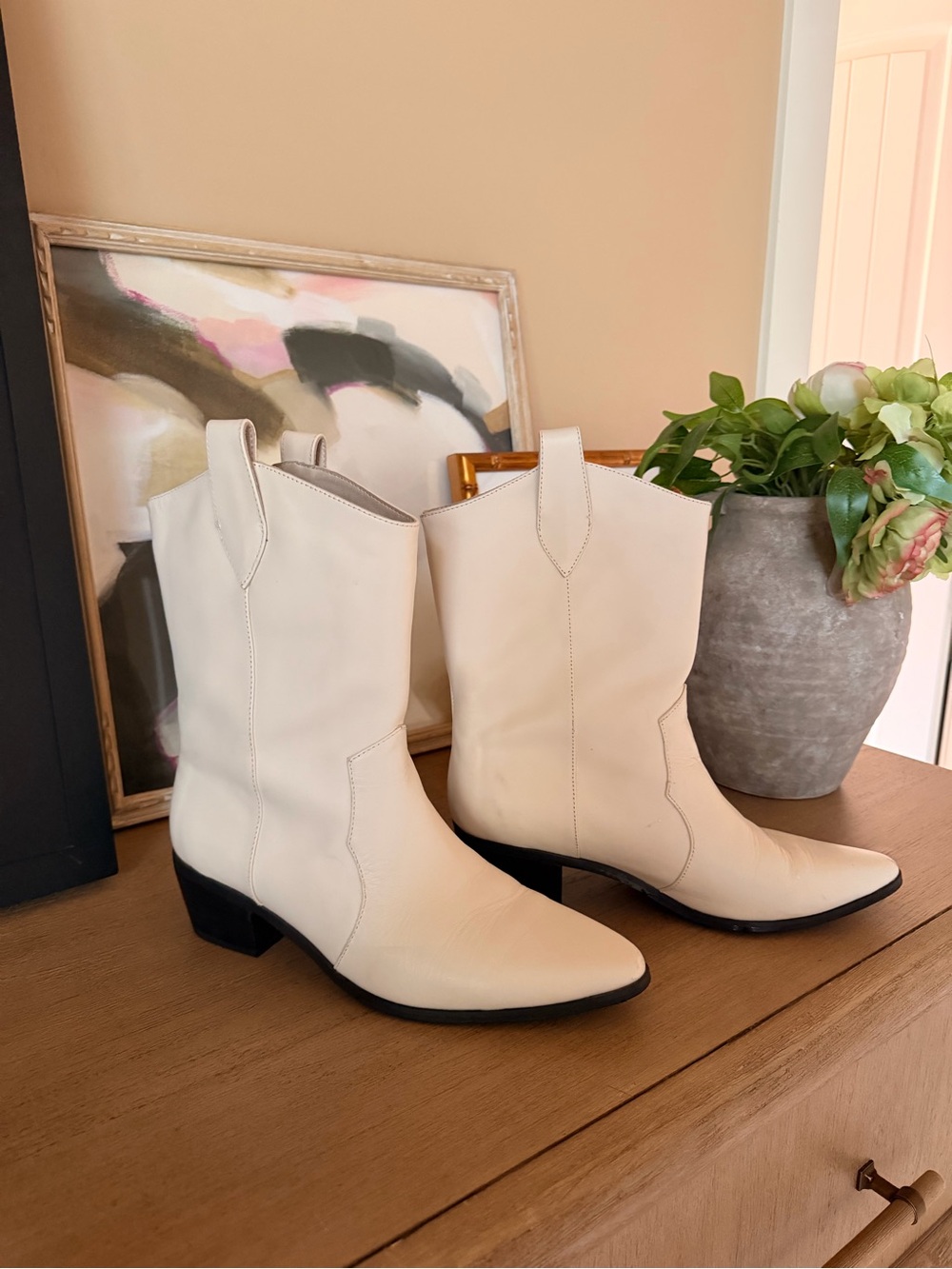 RAYE Cream White Western Ankle Boots